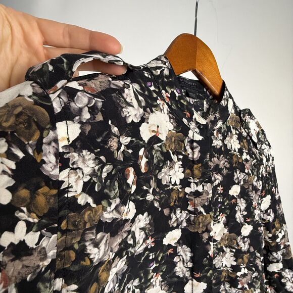 AllSaints Ando Chase Silk Floral Shirt | Black White Blouse - Picture 3 of 8